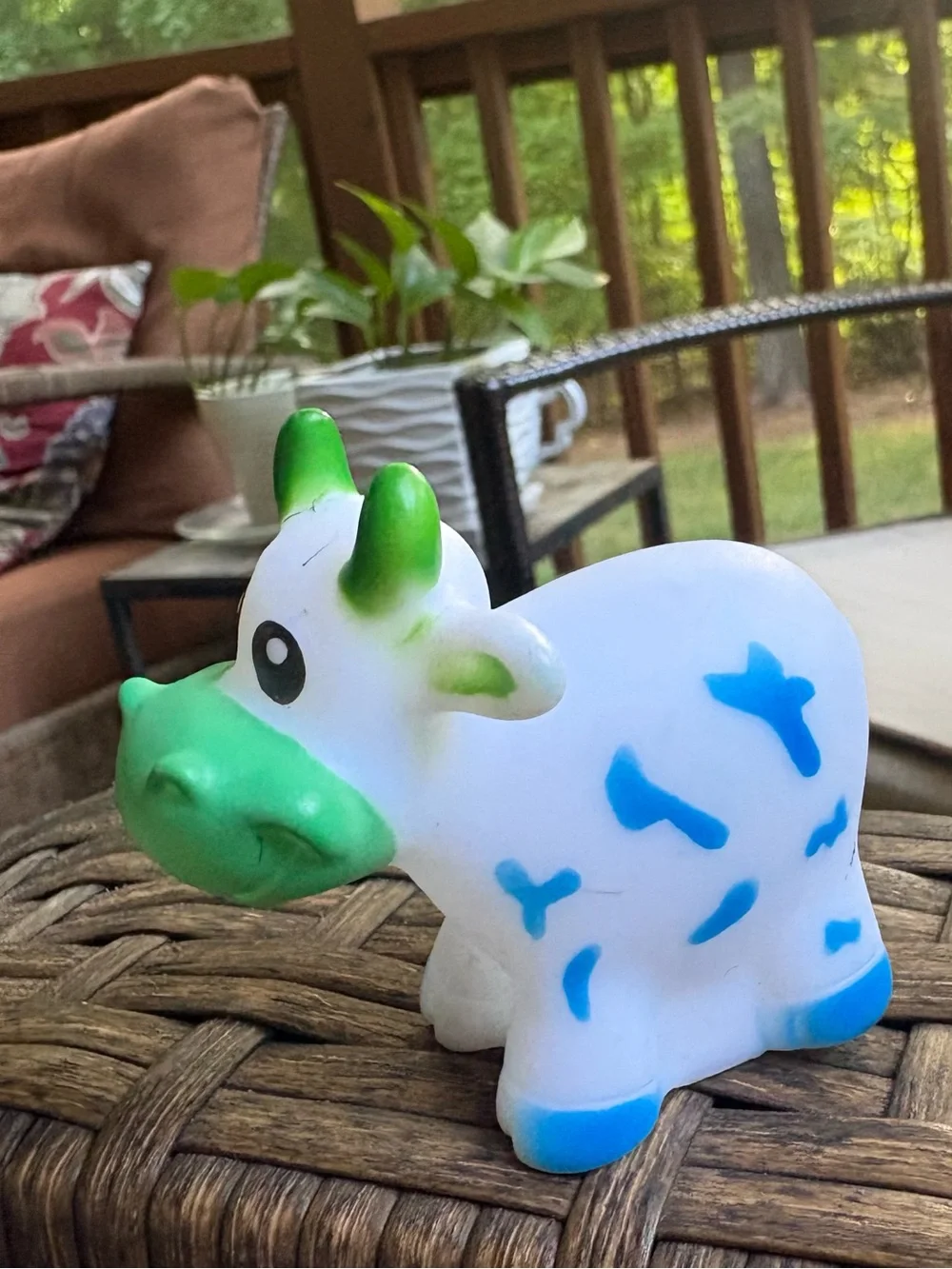 Cow Toy Moo Moo Subaru Blue & white cute smiling cow with green accents #cow